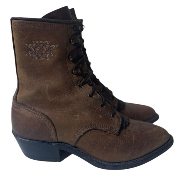 Vintage Abilene Boot Co  Women’s Brown Leather Western Lace Roper Boots - Picture 4 of 9